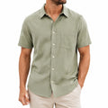 Chemise homme XL en tissu vert sauge à manches courtes avec poche poitrine