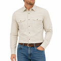 Chemise homme XL en tissu tissé beige à manches longues style utilitaire