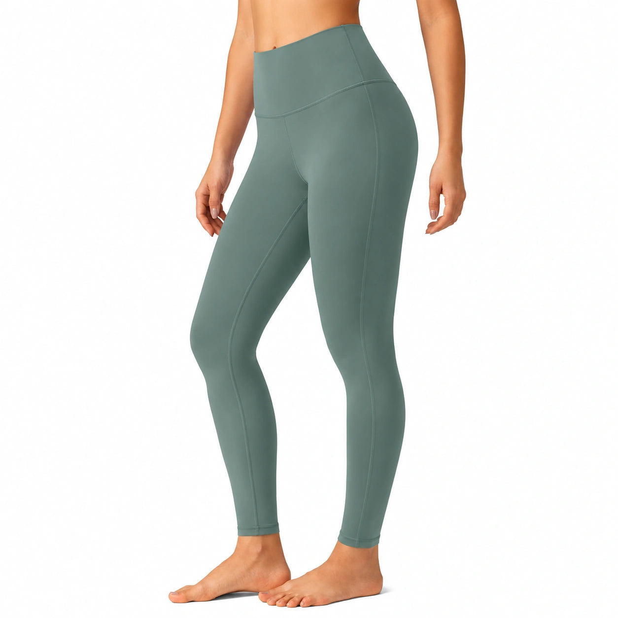 Legging femme taille S en tissu extensible vert sauge taille haute sport