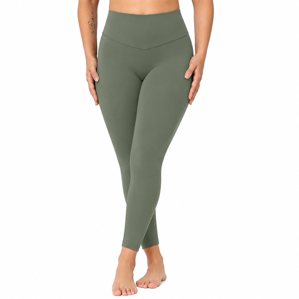 Legging femme taille S vert kaki taille haute extensible pour sport