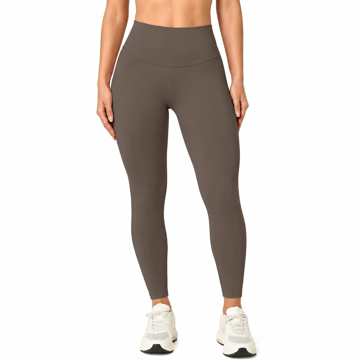 Legging femme taille L en tissu extensible marron taille haute - sport ajusté