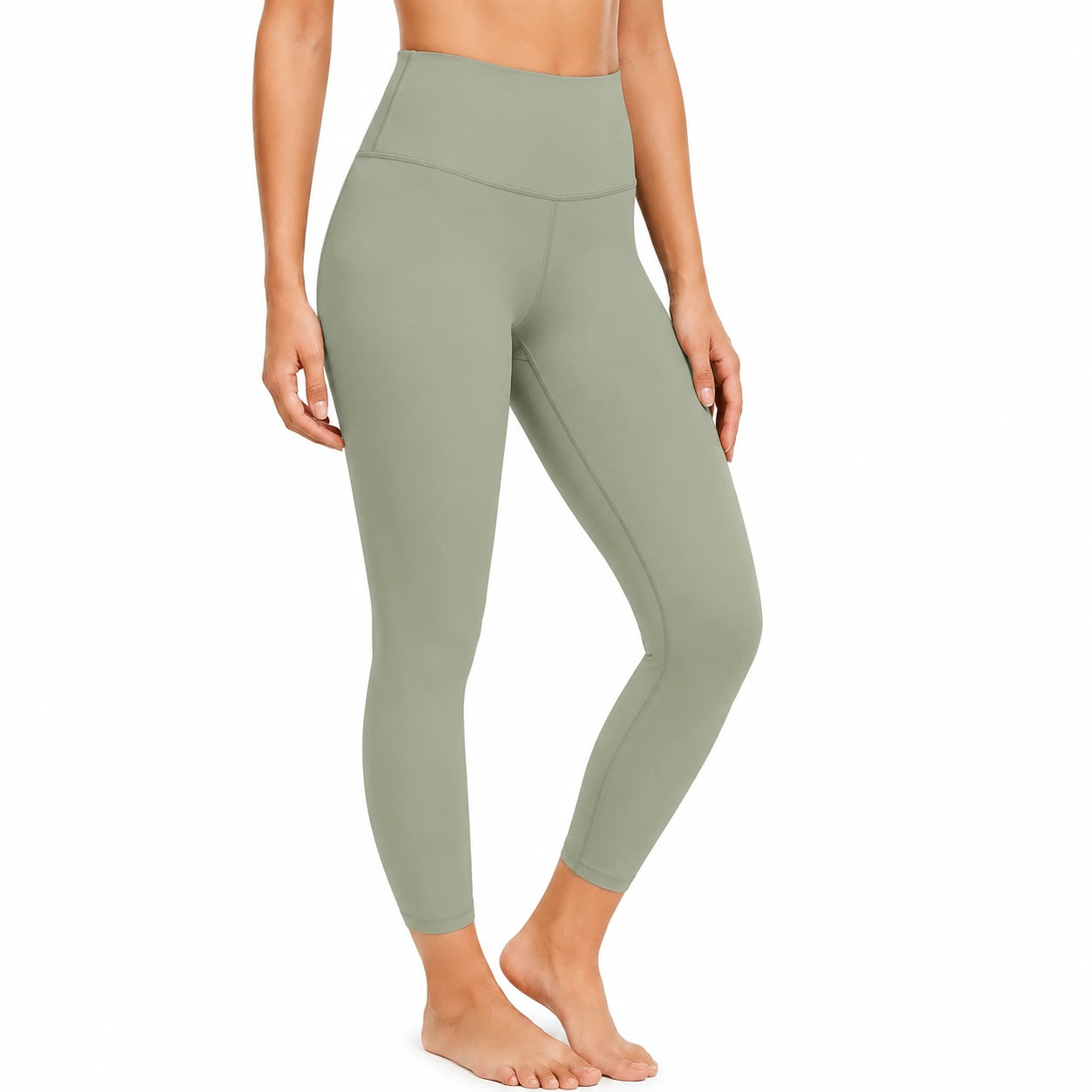 Legging femme L en textile extensible vert sauge taille haute pour sport