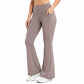 Legging femme L taupe en tissu extensible taille haute évasé avec poches