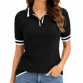 Polo femme taille S noir et blanc en maille texturée style décontracté