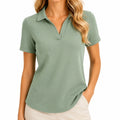 Polo femme taille L vert sauge en tissu texturé à manches courtes