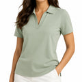 Polo femme taille L en tissu synthétique vert sauge à manches courtes style décontracté