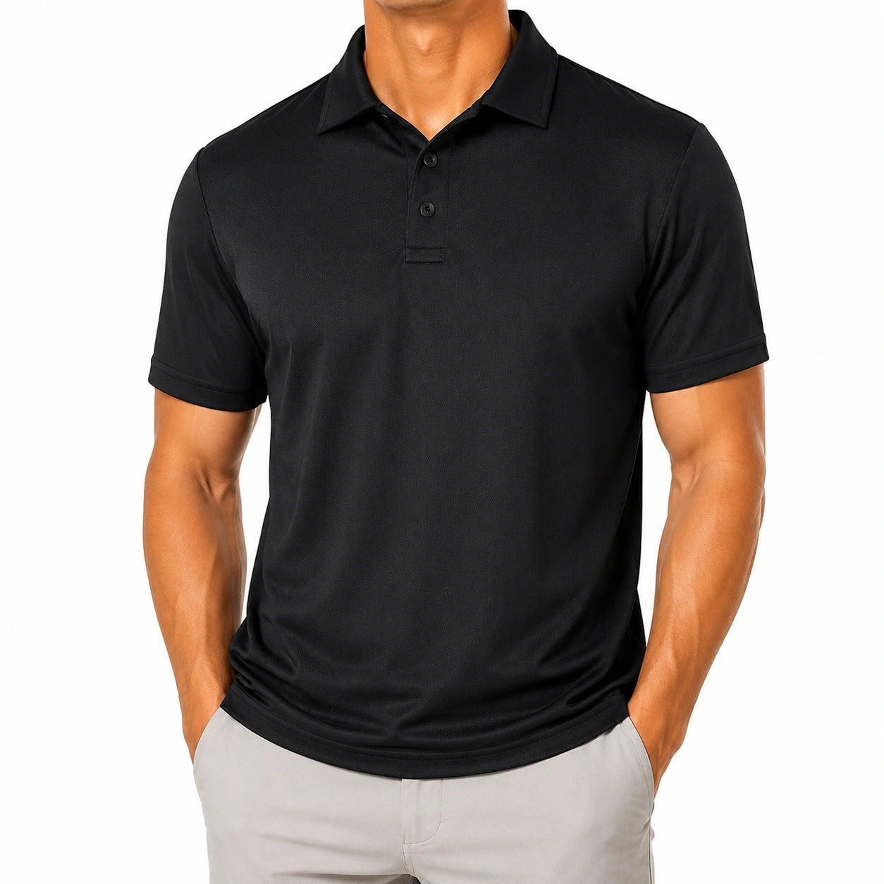 Polo homme taille M noir en tissu synthétique à manches courtes style classique