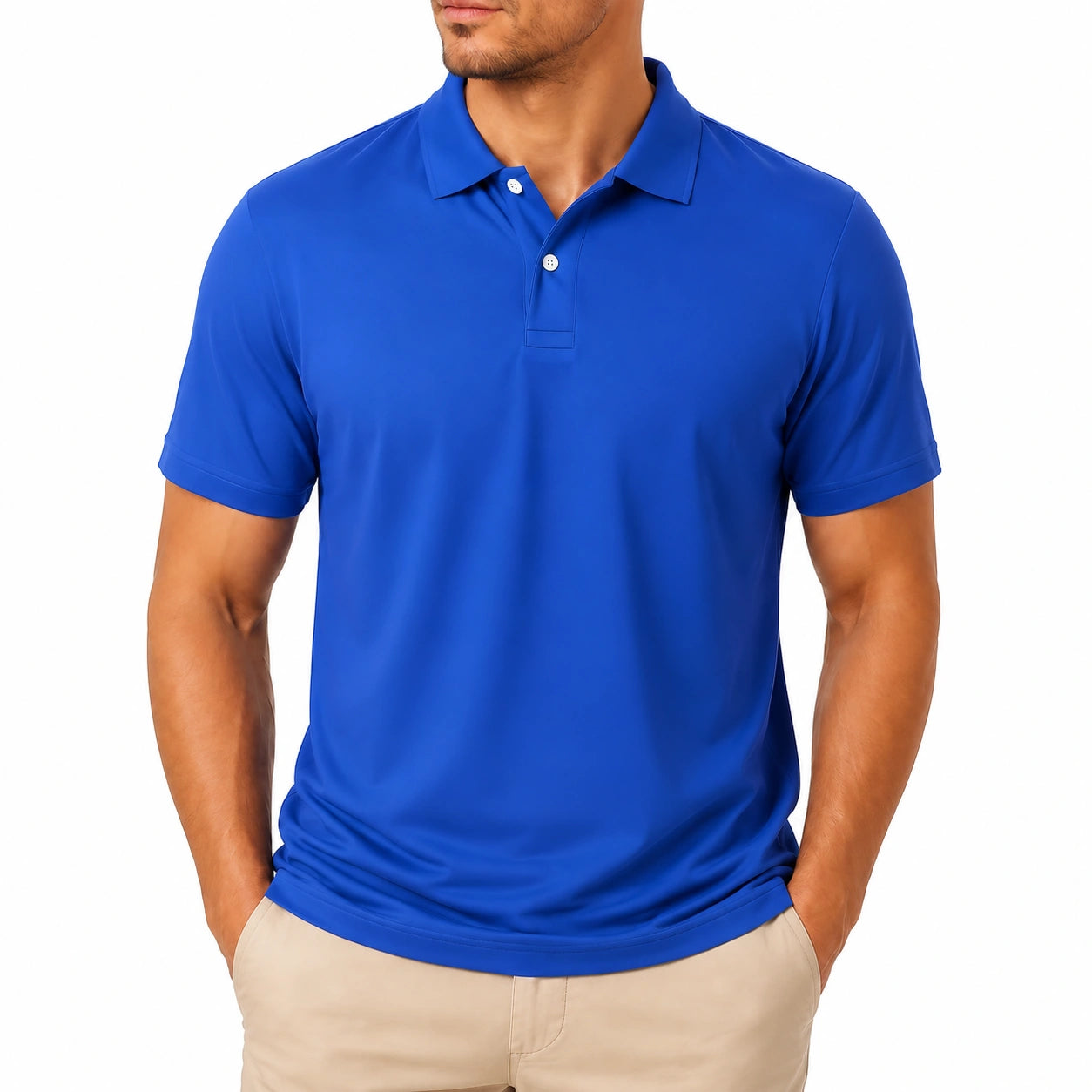 Polo homme XL bleu en tissu synthétique à manches courtes style classique