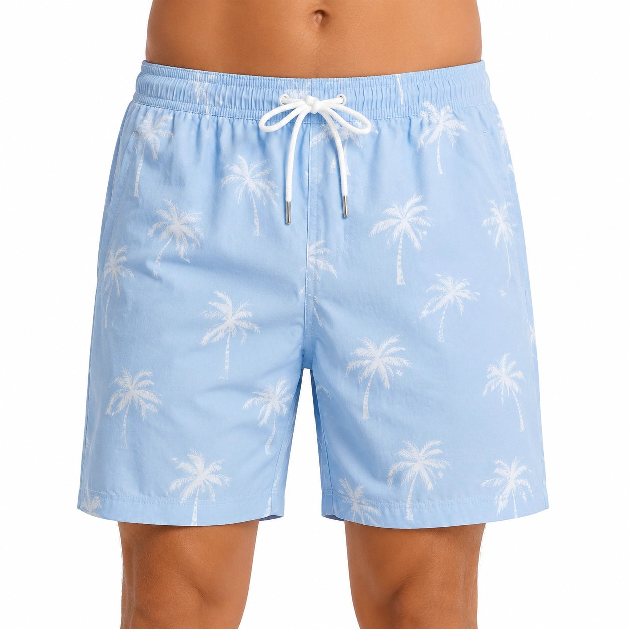Short de bain homme L bleu clair imprimé palmiers taille ajustable