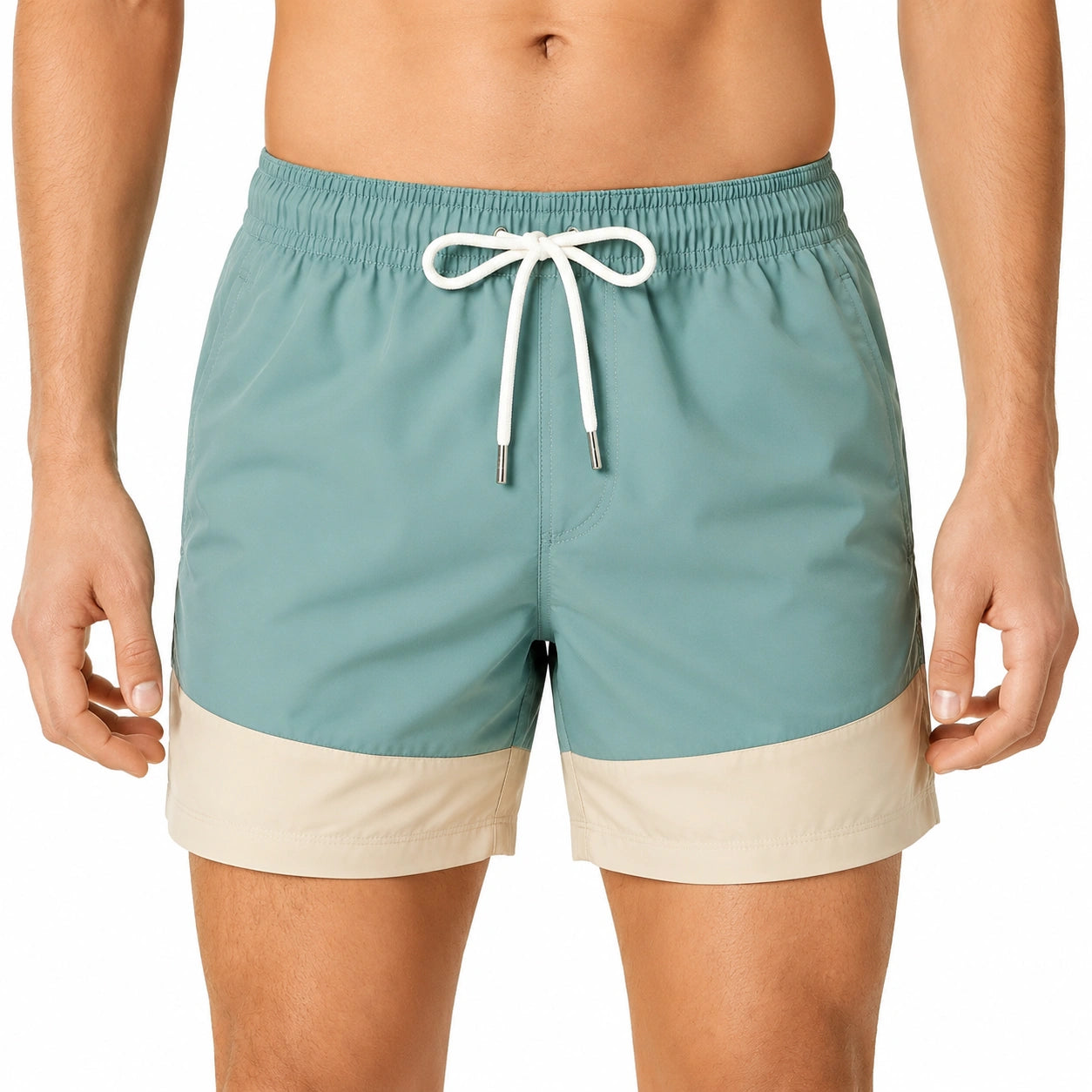 Short de bain homme XL tissu synthétique vert beige à taille élastique