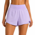Short de sport femme taille M en tissu extensible violet taille haute avec poches zippées