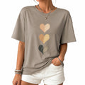 T-shirt femme M en tissu gris à manches courtes motif cœurs coupe ample