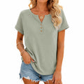 T-shirt femme L vert sauge en maille côtelée à manches courtes style décontracté