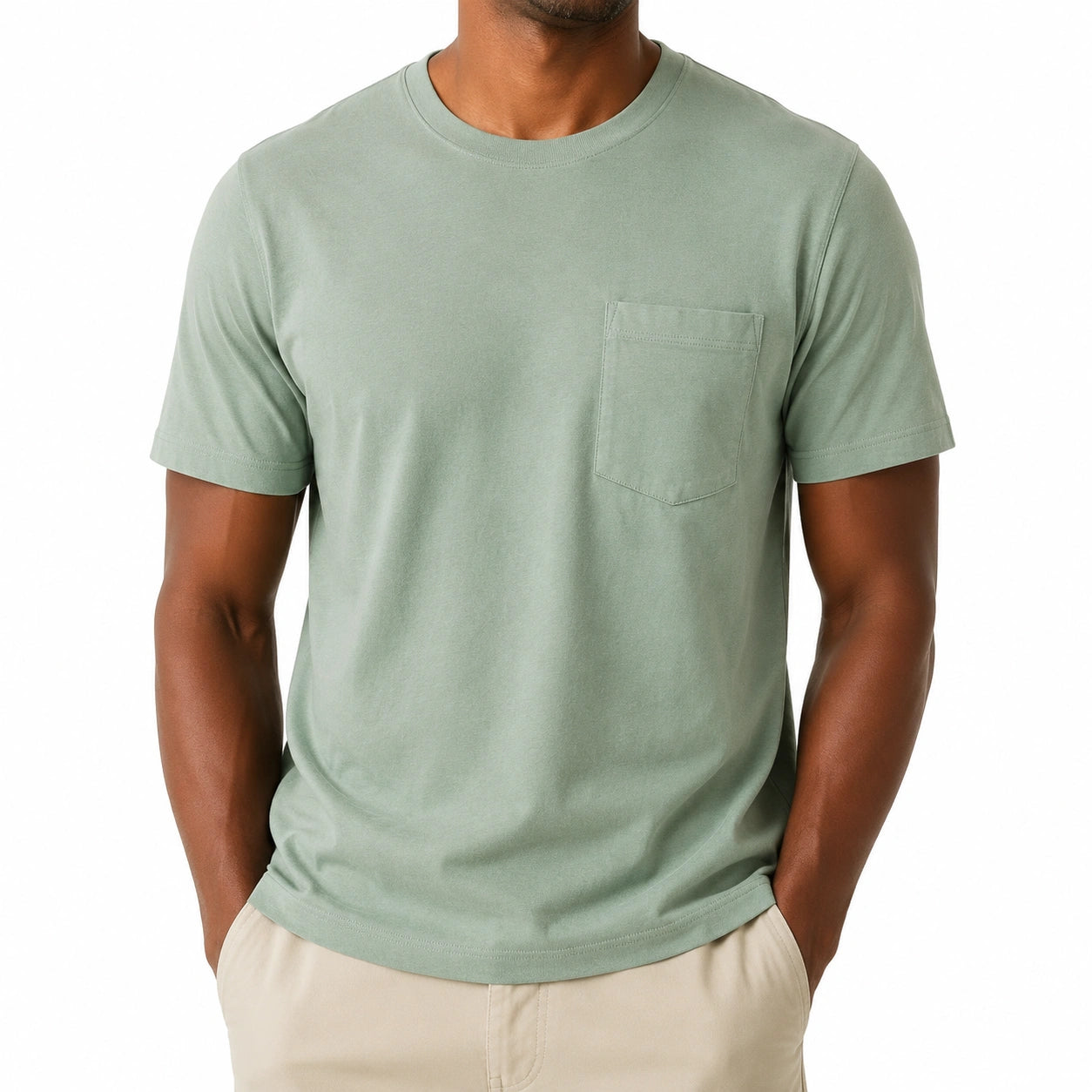 T-shirt homme taille M vert sauge à poche coupe décontractée