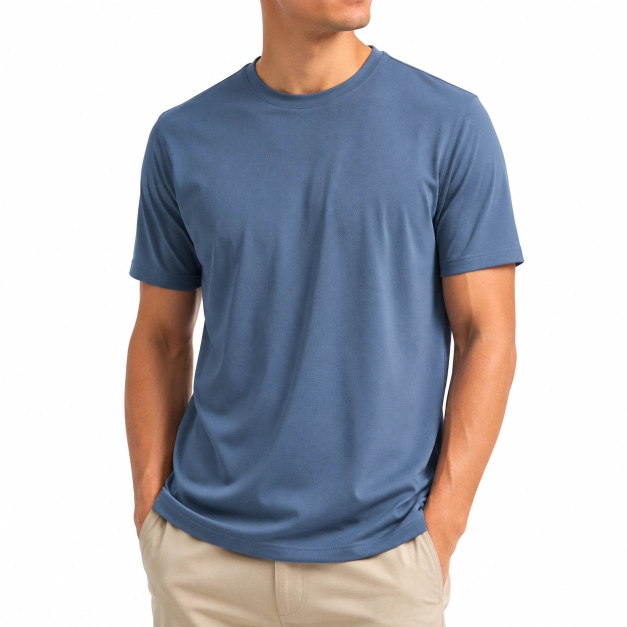 T-shirt homme L bleu à manches courtes en tissu synthétique style sportif