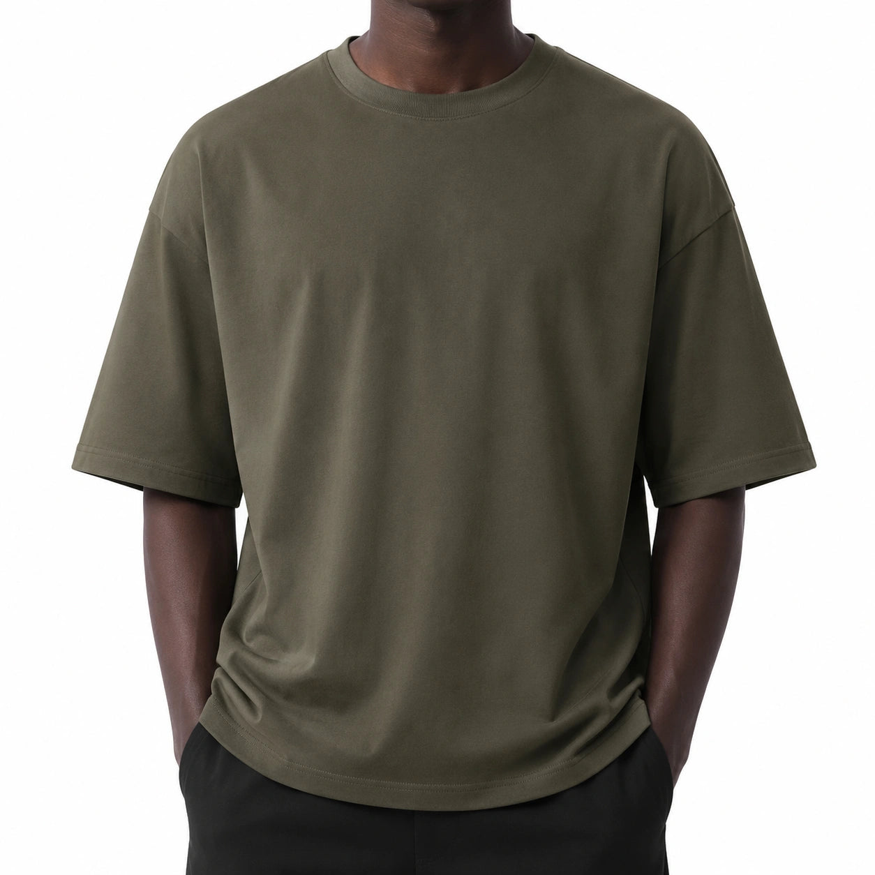 T-shirt L vert kaki textile à manches courtes coupe ample