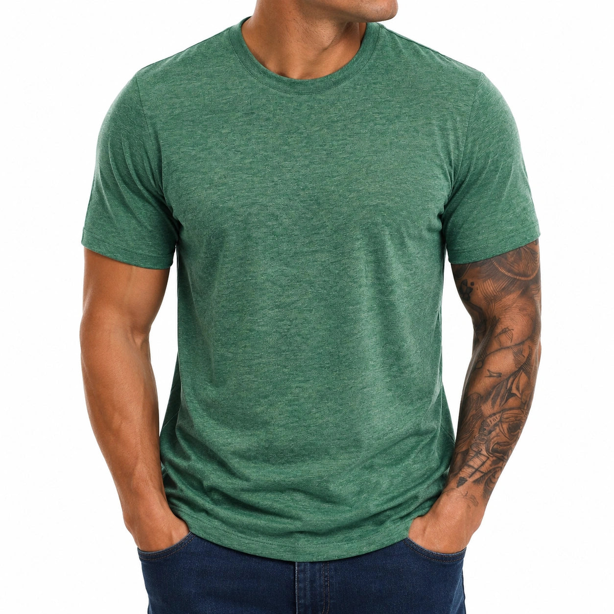 T-shirt homme XL vert à manches courtes col rond style décontracté