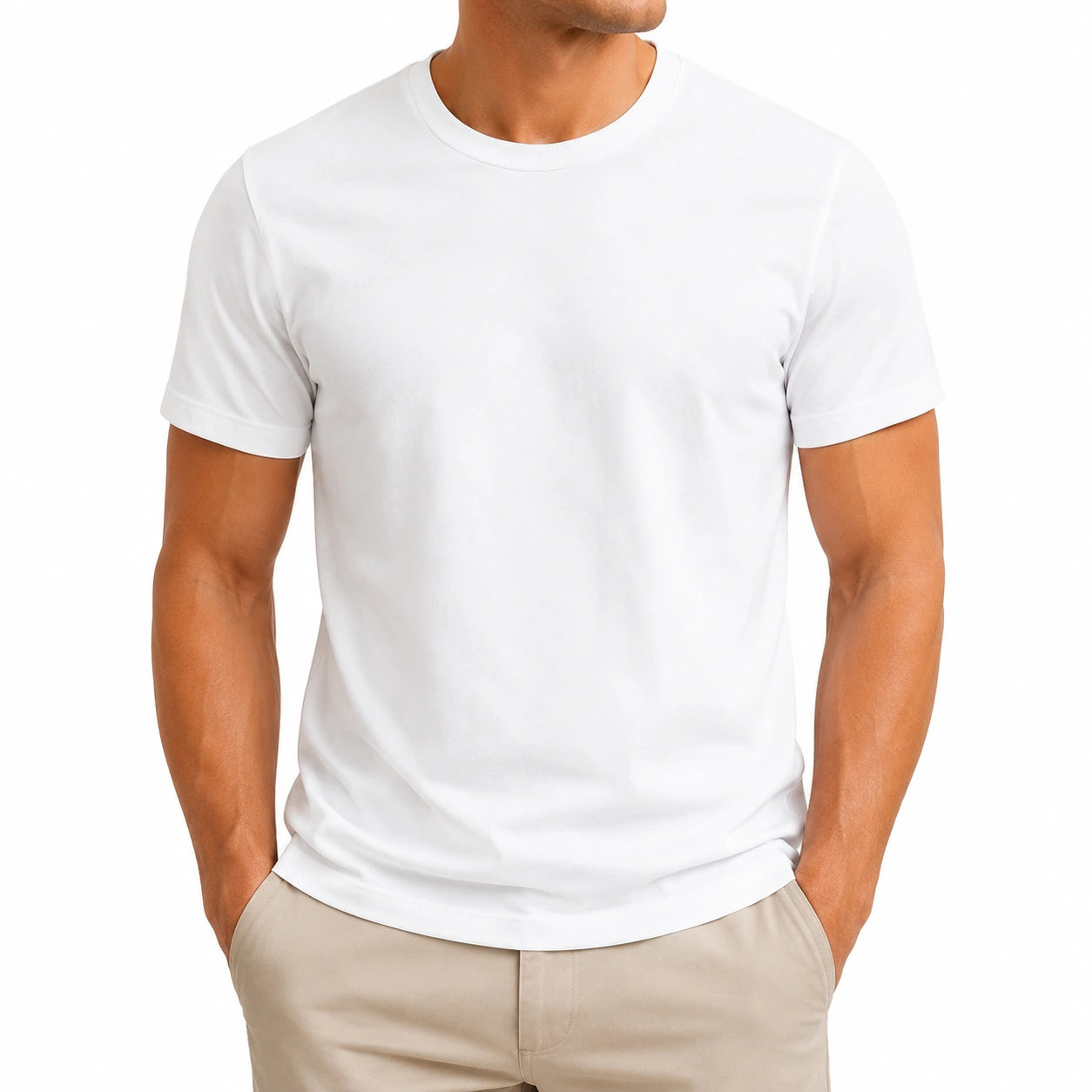 T-shirt homme XL blanc en jersey de coton - col rond manches courtes style basique
